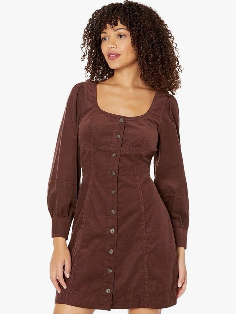 Madewell Chocolate Brown Button-Front Square Neck Dress